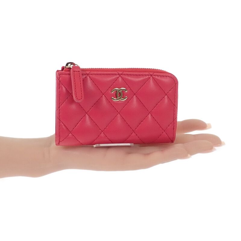 Chanel Matelasse Ap0221 Coin Case With Key Ring Lambskin Pink Gold Hardware