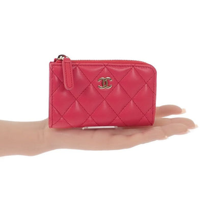 Chanel Matelasse Ap0221 Coin Case With Key Ring Lambskin Pink Gold Hardware