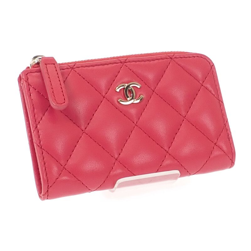 Chanel Matelasse Ap0221 Coin Case With Key Ring Lambskin Pink Gold Hardware