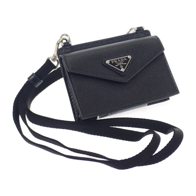 Prada Triangle 1tl404 Card Case Saffiano Black Ladies Business Card Holder