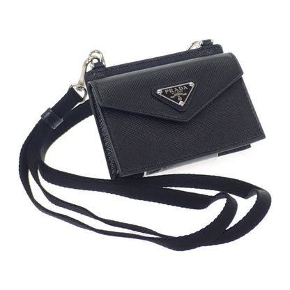 Prada Triangle 1tl404 Card Case Saffiano Black Ladies Business Card Holder