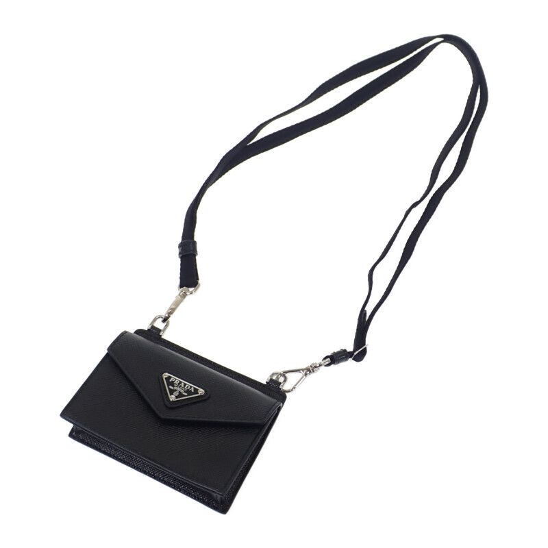 Prada Triangle 1tl404 Card Case Saffiano Black Ladies Business Card Holder