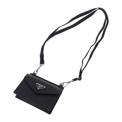 Prada Triangle 1tl404 Card Case Saffiano Black Ladies Business Card Holder