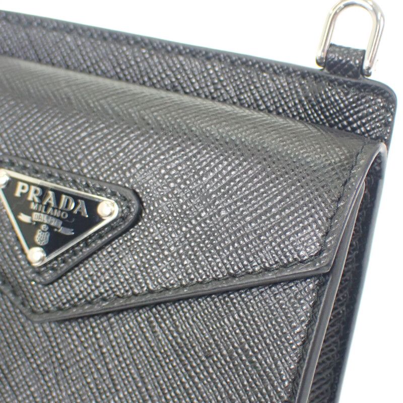 Prada Triangle 1tl404 Card Case Saffiano Black Ladies Business Card Holder