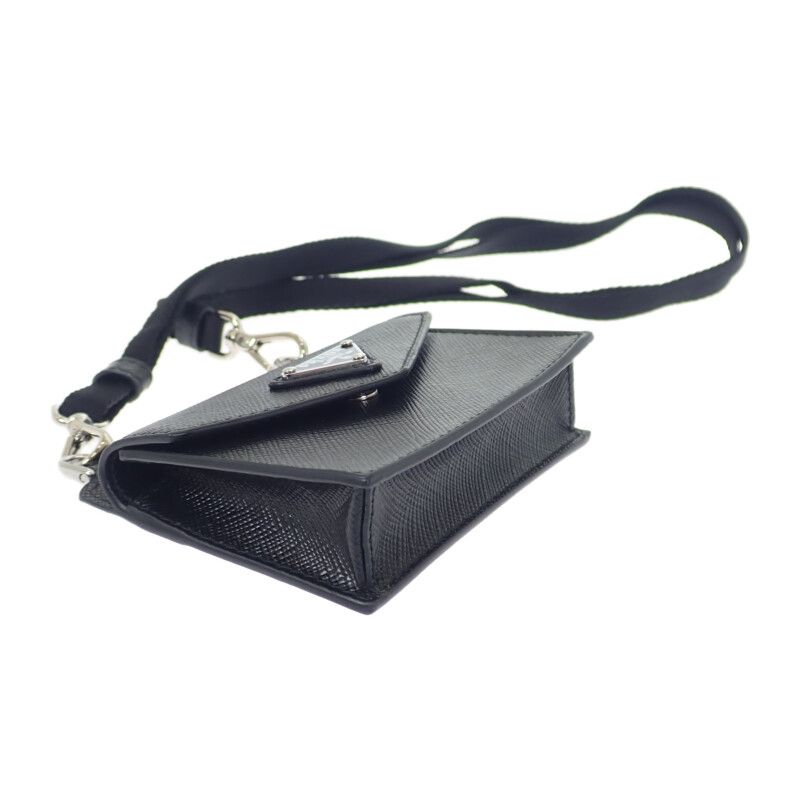 Prada Triangle 1tl404 Card Case Saffiano Black Ladies Business Card Holder