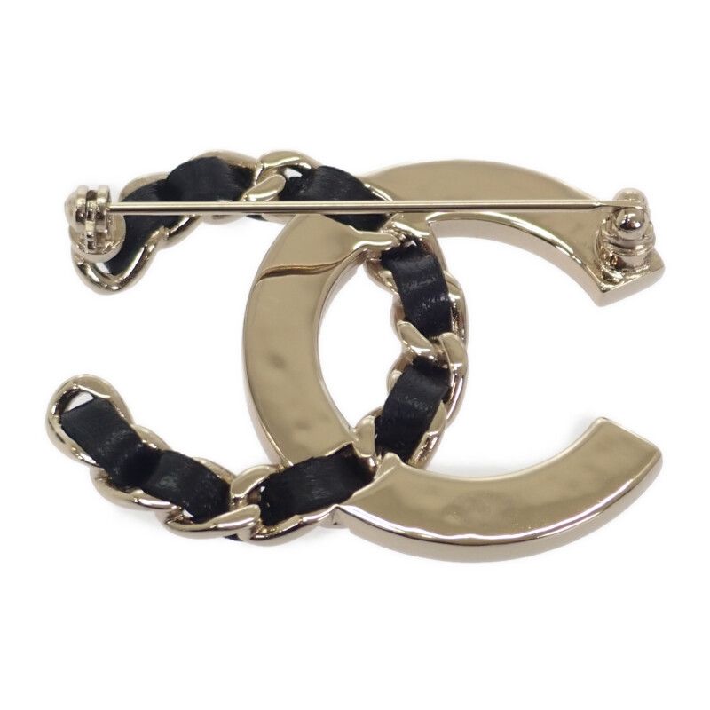 Chanel Coco Mark Brooch Metal Leather Crystal Gold B19S Ladies Accessory Gift