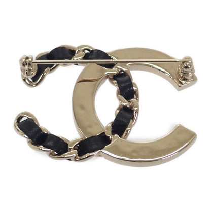 Chanel Coco Mark Brooch Metal Leather Crystal Gold B19S Ladies Accessory Gift