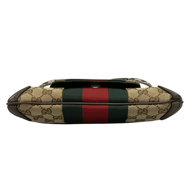 Gucci Handbag Horsebit/gg 764339 Beige/brown/dark Brown Leather