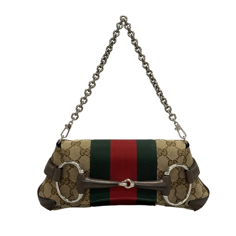 Gucci Handbag Horsebit/gg 764339 Beige/brown/dark Brown Leather