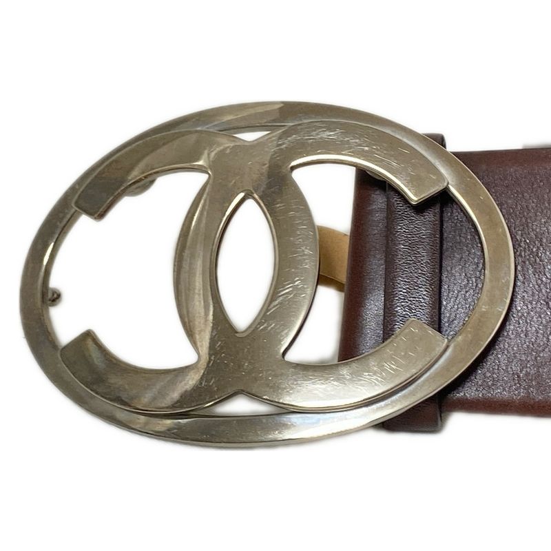 Chanel Belt 80/32 - Dark Brown And Silver Coco Mark Leather