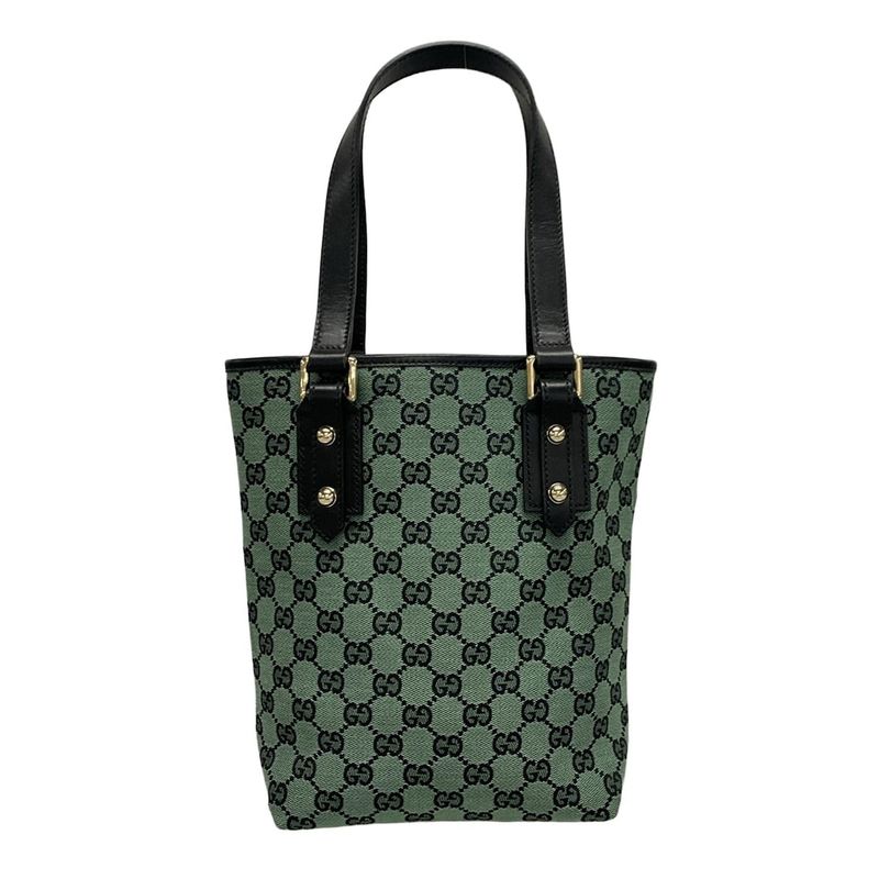 Gucci Tote Bag GG Pattern 257250 Green And Black Leather