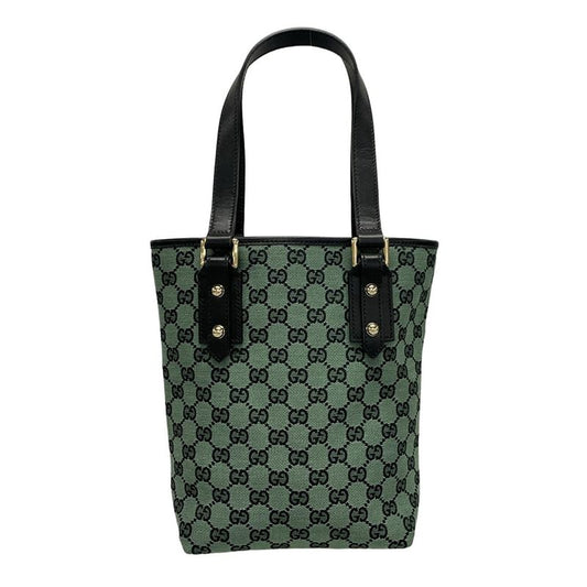Gucci Tote Bag GG Pattern 257250 Green And Black Leather