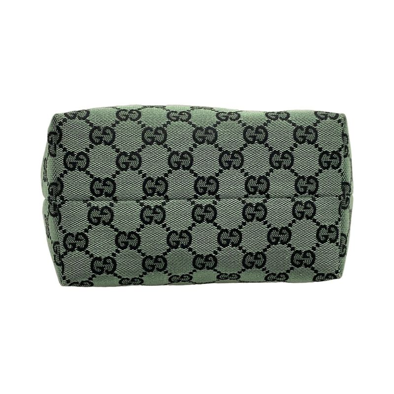 Gucci Tote Bag GG Pattern 257250 Green And Black Leather