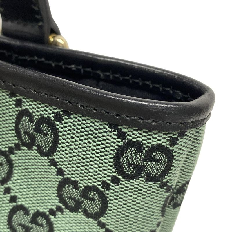 Gucci Tote Bag GG Pattern 257250 Green And Black Leather