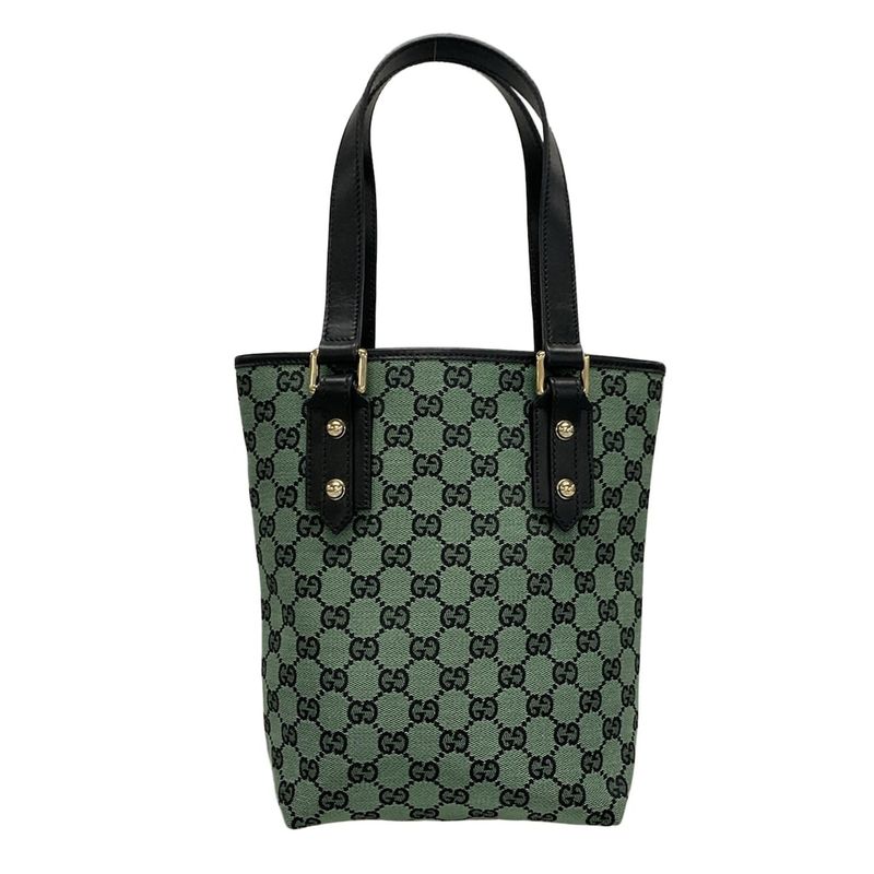 Gucci Tote Bag GG Pattern 257250 Green And Black Leather