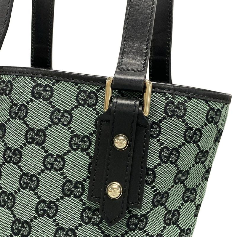 Gucci Tote Bag GG Pattern 257250 Green And Black Leather