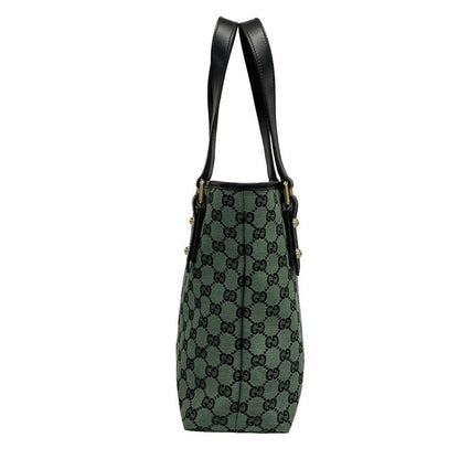 Gucci Tote Bag GG Pattern 257250 Green And Black Leather