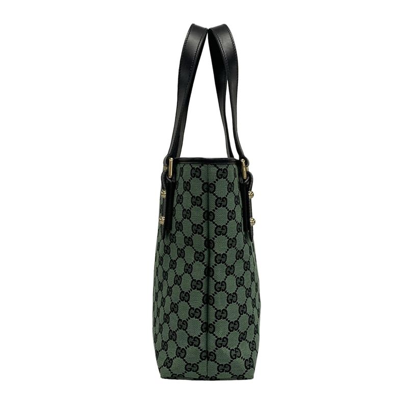 Gucci Tote Bag GG Pattern 257250 Green And Black Leather
