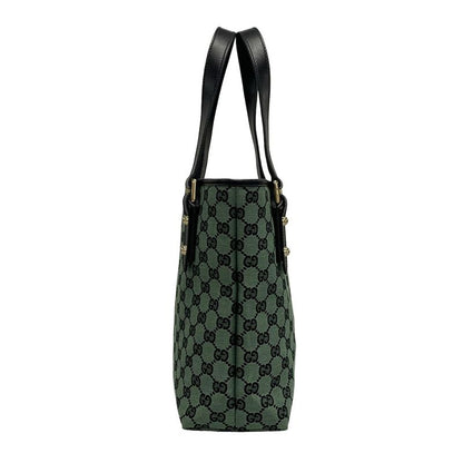 Gucci Tote Bag GG Pattern 257250 Green And Black Leather