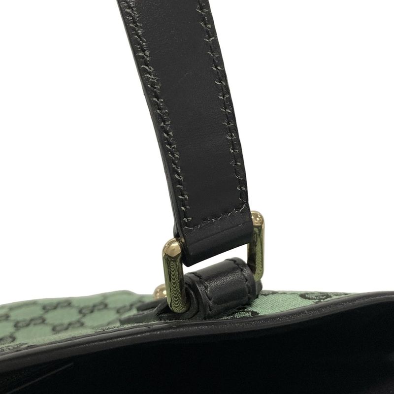 Gucci Tote Bag GG Pattern 257250 Green And Black Leather