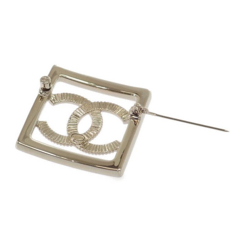 Chanel CC Square A23P Engraved Brooch Metal Crystal Gold Ladies Men [A Grade