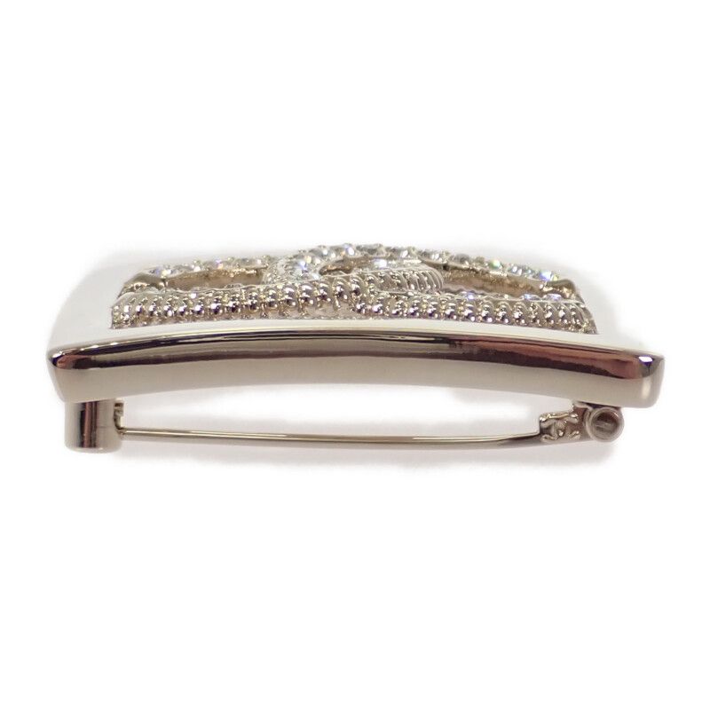 Chanel CC Square A23P Engraved Brooch Metal Crystal Gold Ladies Men [A Grade