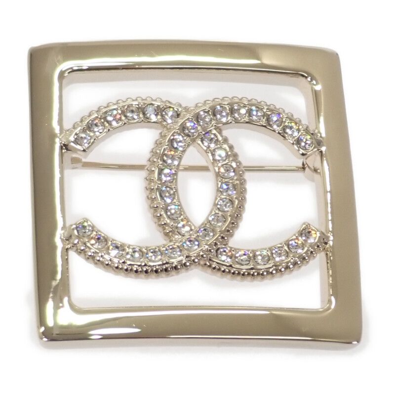 Chanel CC Square A23P Engraved Brooch Metal Crystal Gold Ladies Men [A Grade