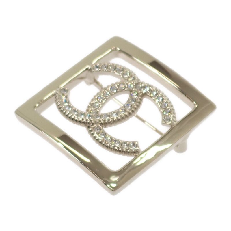 Chanel CC Square A23P Engraved Brooch Metal Crystal Gold Ladies Men [A Grade