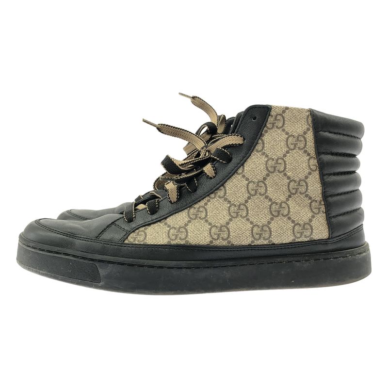 Gucci GG Supreme High Cut Sneakers 386740 Black Beige 6 1 2