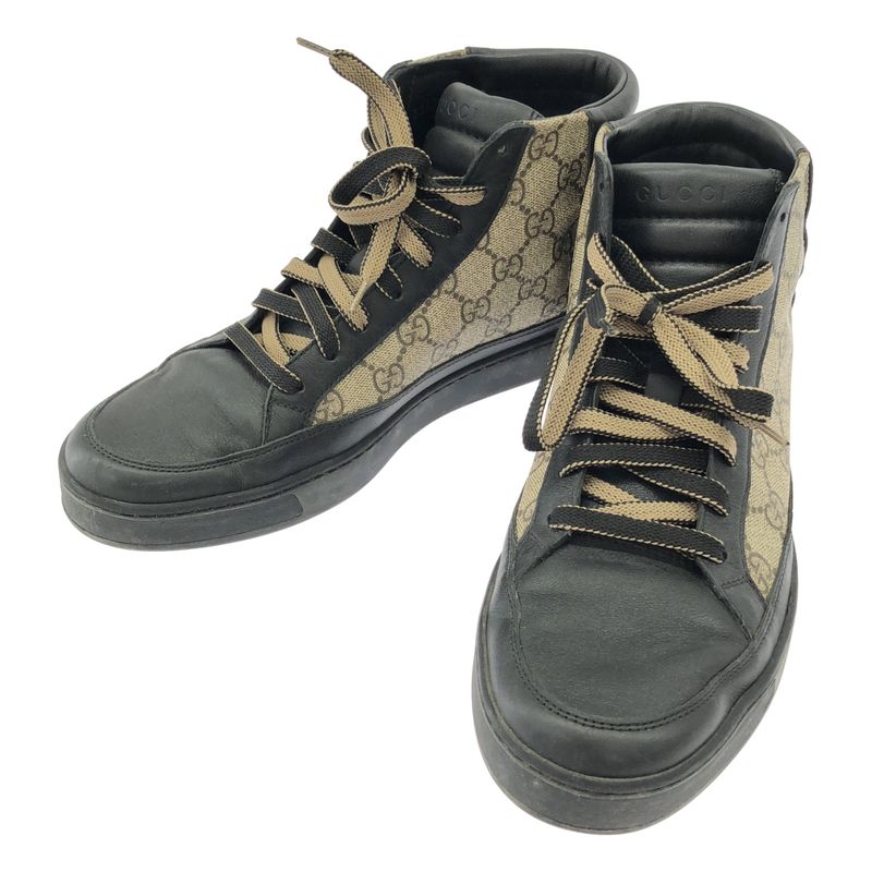 Gucci GG Supreme High Cut Sneakers 386740 Black Beige 6 1 2