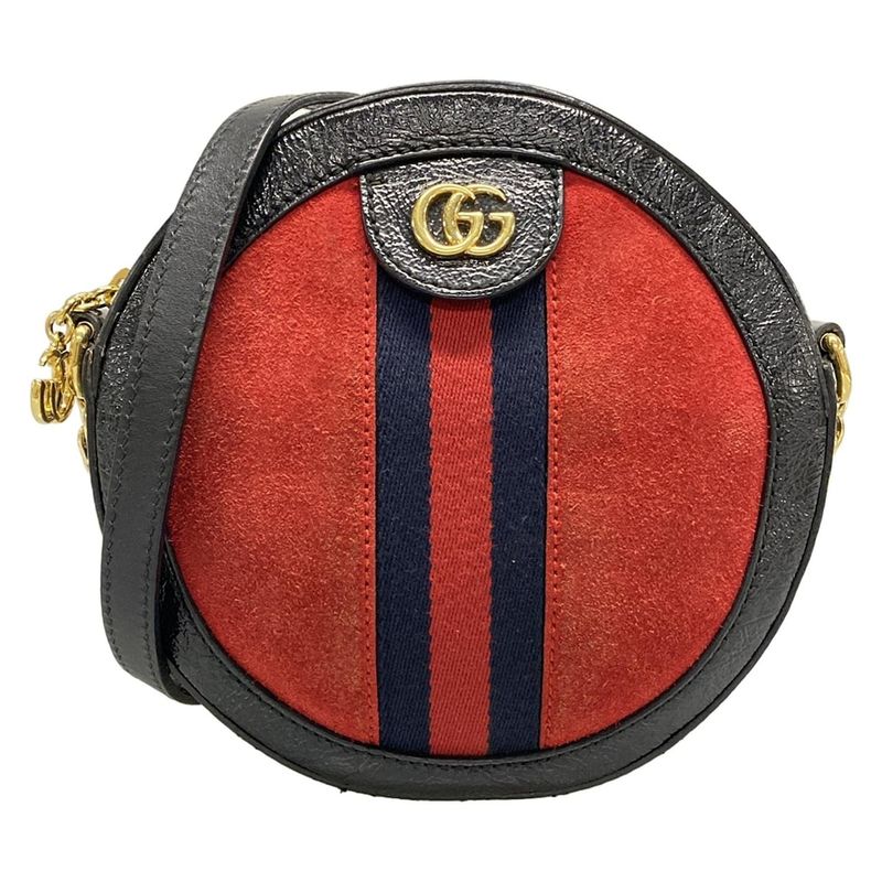 Gucci Shoulder Bag Ophidia 550618 Red X Black X Navy Chain Shoulder Leather