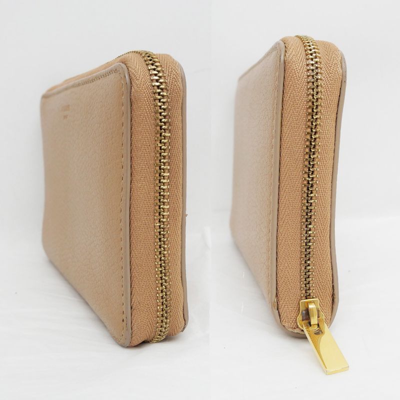 Celine Medium Zip Wallet Beige Brown Zipper Type Bifold Wallet Women's