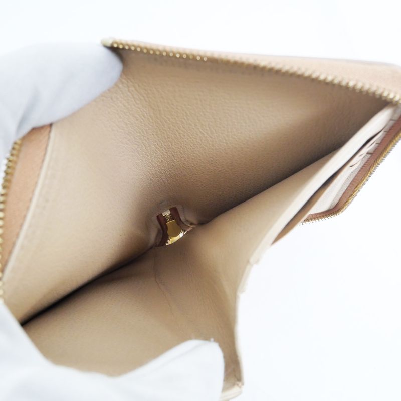 Celine Medium Zip Wallet Beige Brown Zipper Type Bifold Wallet Women's