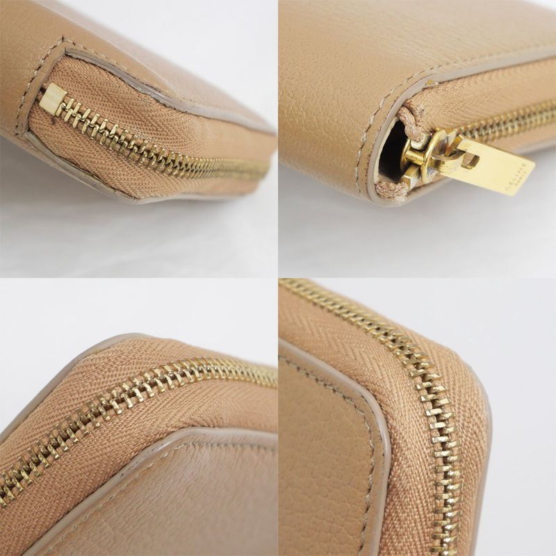 Celine Medium Zip Wallet Beige Brown Zipper Type Bifold Wallet Women's