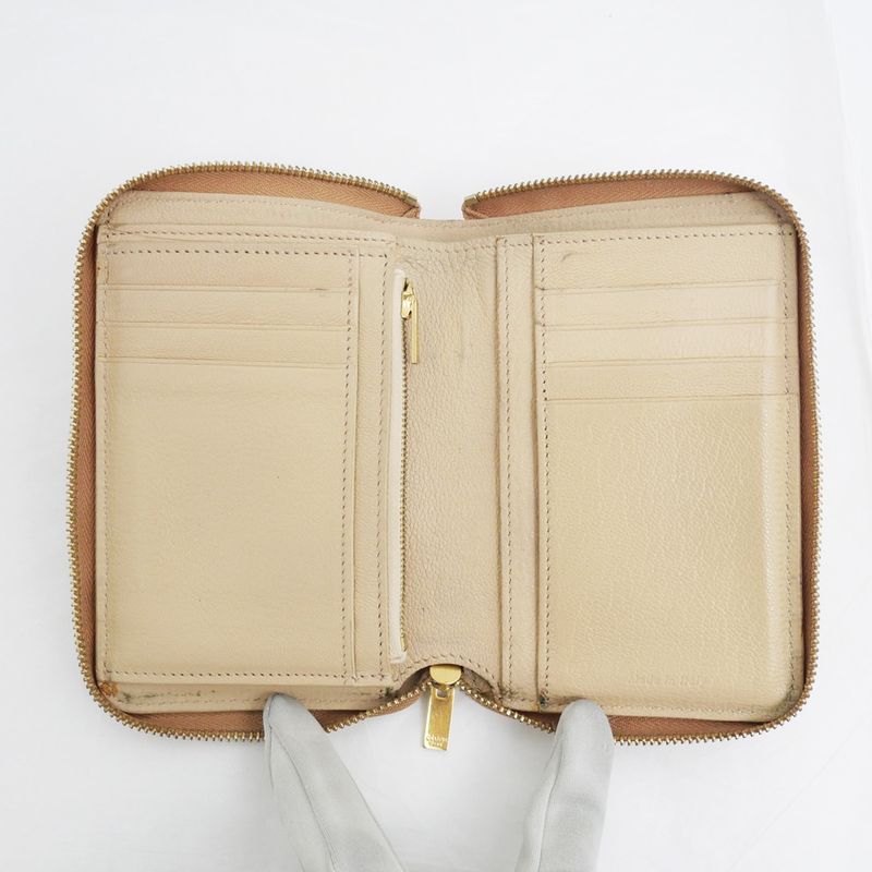 Celine Medium Zip Wallet Beige Brown Zipper Type Bifold Wallet Women's