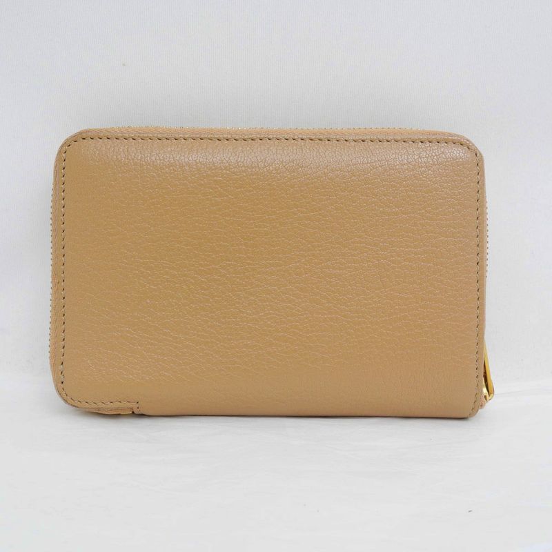 Celine Medium Zip Wallet Beige Brown Zipper Type Bifold Wallet Women's