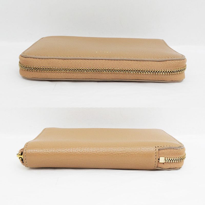 Celine Medium Zip Wallet Beige Brown Zipper Type Bifold Wallet Women's