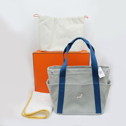 Hermes Cabrio Mother's Bag Blue Nattier Toile Ash Tote Bag Canvas -