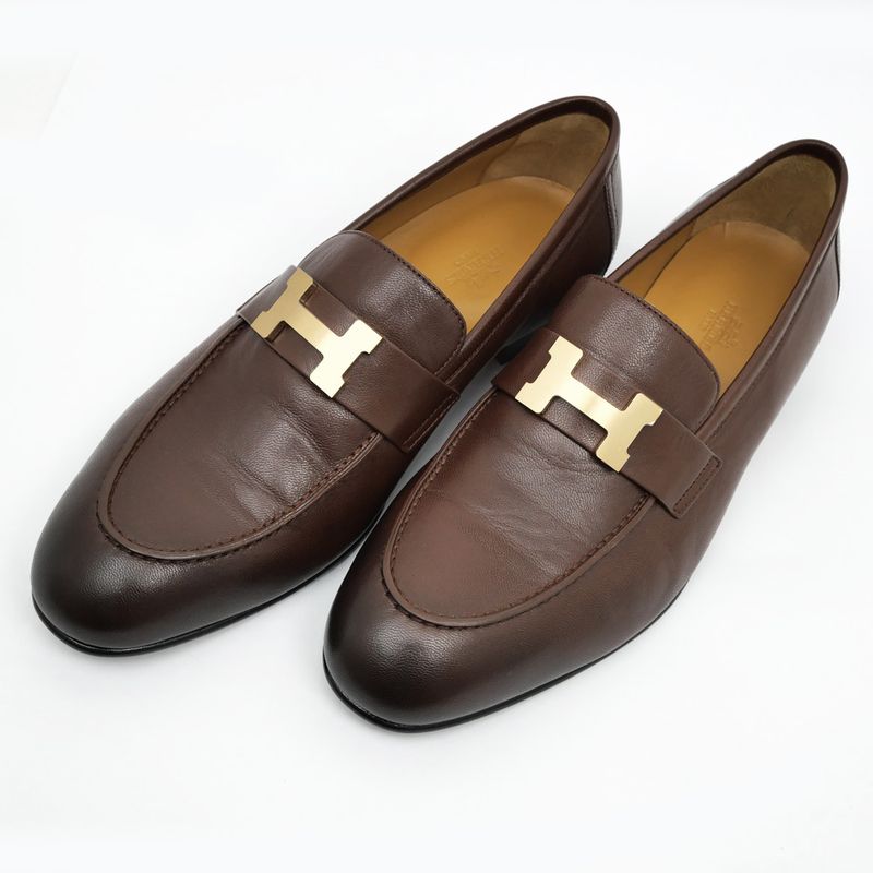 Hermes Moccasins Paris Loafers Brown Gradient Gold Hardware Size 42 1 2