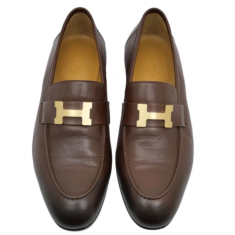 Hermes Moccasins Paris Loafers Brown Gradient Gold Hardware Size 42 1 2