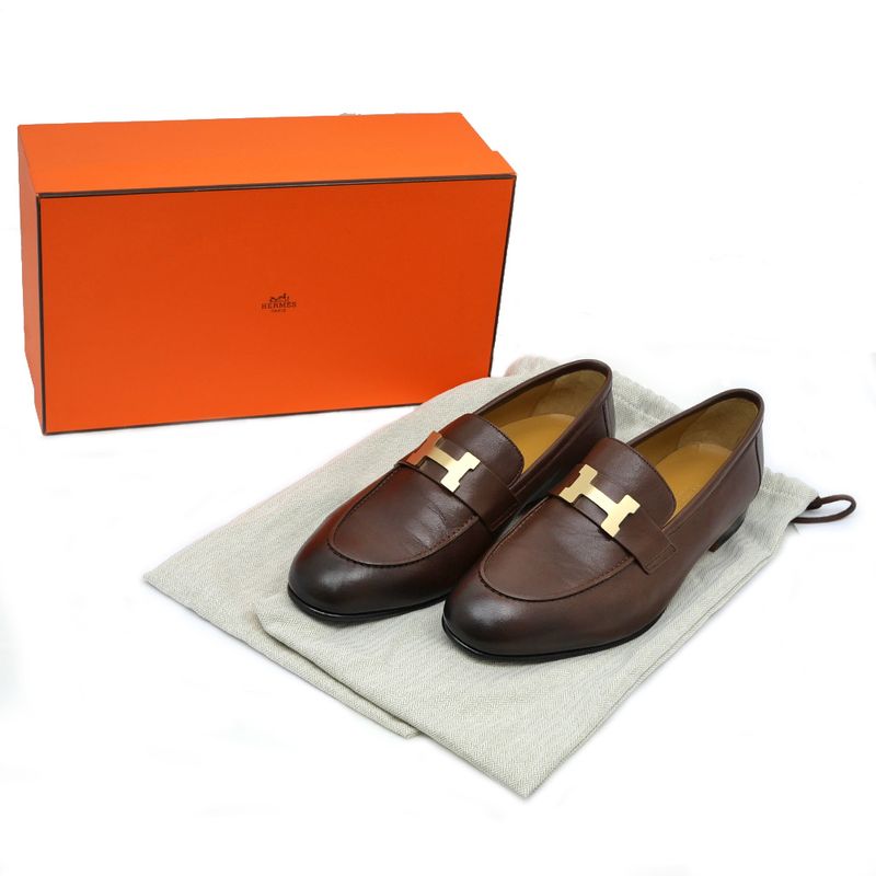 Hermes Moccasins Paris Loafers Brown Gradient Gold Hardware Size 42 1 2