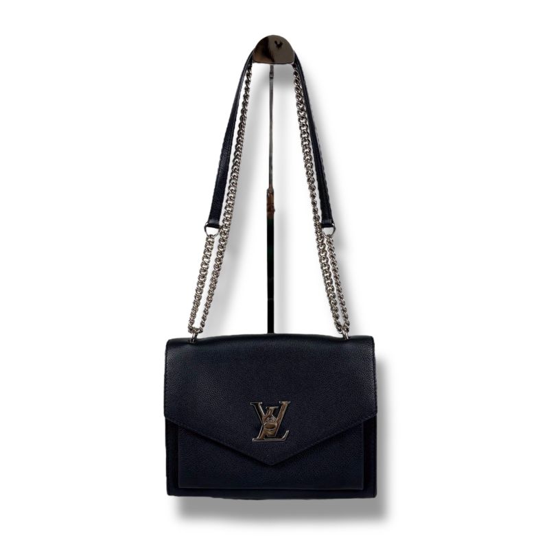 Louis Vuitton My Lock Me Chain Shoulder Bag Black Silver Hardware Twisted