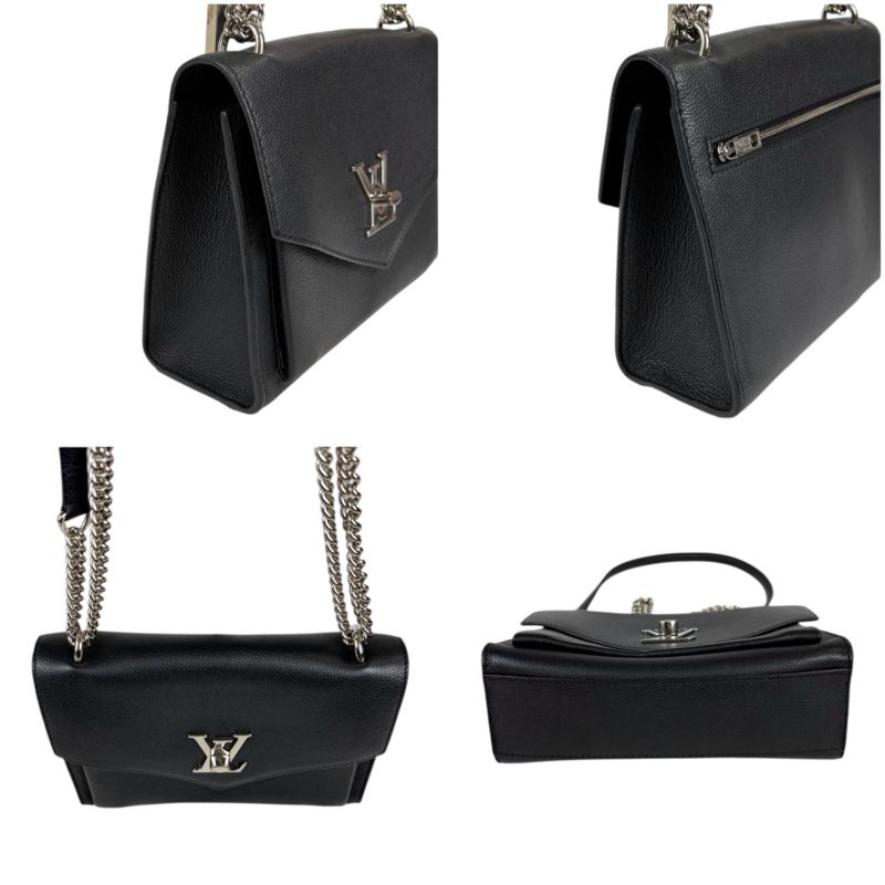 Louis Vuitton My Lock Me Chain Shoulder Bag Black Silver Hardware Twisted