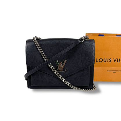Louis Vuitton My Lock Me Chain Shoulder Bag Black Silver Hardware Twisted