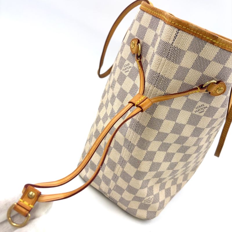 Louis Vuitton Neverfull MM Damier Azure Damier Azure Leather × PVC White Tote