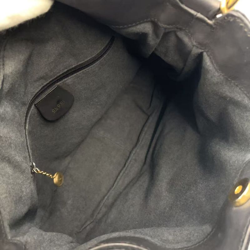 Gucci Bamboo Shoulder Bag Suede Black Handbag Gold 0012058