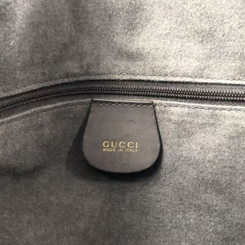 Gucci Bamboo Shoulder Bag Suede Black Handbag Gold 0012058