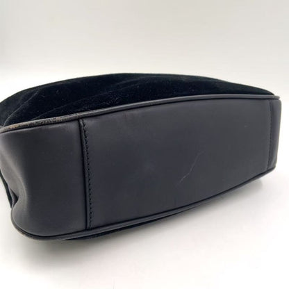 Gucci Bamboo Shoulder Bag Suede Black Handbag Gold 0012058