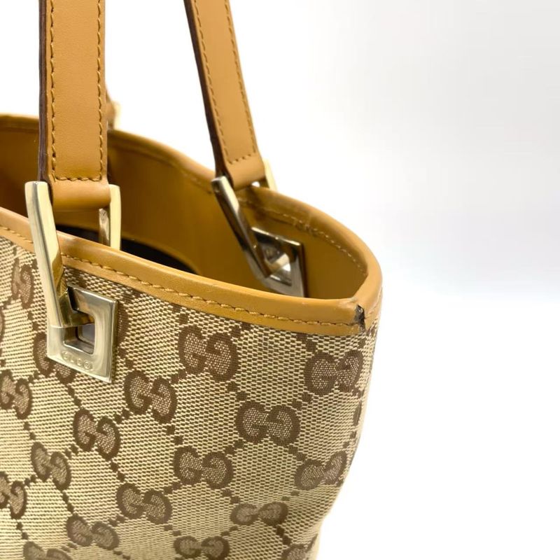 Gucci GG Pattern Canvas Brown Tote Bag Gold 002-1099
