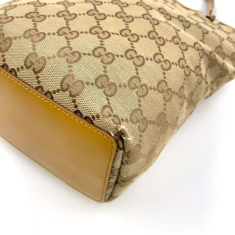 Gucci GG Pattern Canvas Brown Tote Bag Gold 002-1099